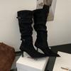 Botas de Salto Alto de Bico Fino Botas Slim Botas Longas de Cavaleiro Botas Femininas Outono e Inverno 2025 Novas Botas de Salto Agulha Botas de Cano Alto