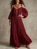 Vestido Largo de Verano para Mujer 2026 Moda Independiente Transfronteriza Europea y Americana Color Sólido Estilo Francés Perezoso Hombros Caídos Drapeado Plisado