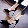 Zapatos de tacón de aguja de punta para mujer 2024 Primavera y Otoño nuevos sexy de tira francesa para banquete de tacón alto de una sola capa para mujer