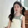 Conjunto de Vestido con Tirantes para Niña 2026 Verano Nuevo Estilo Coreano Chaleco Falda Abullonada con Dobladillo Ancho y Encaje Falda Larga