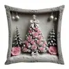 Capa de Almofada Rosa Natalina Estampada Feita Sob Medida Decoração de Ambiente Estampada Pelúcia Curta Almofada Lombar para Sofá Quarto