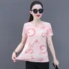 Verano Nuevo Seda de Hielo Secado Rápido Transpirable Estampado Mujer Manga Corta Casual Moda Clásico Cuello Redondo Multicolor Opcional