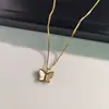 Collar minimalista vintage estilo francés para mujer, acero de titanio, no se decolora, mariposa dorada, colgante de nácar blanco, delicada cadena para clavícula