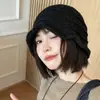 Gorro de tricô franzido estilo japonês e coreano, espessado para aquecimento no outono e inverno, gorro de tricô feminino estiloso com acabamento em renda