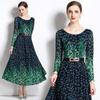 Vestido de Renda Estampado Feminino 2024 Outono e Inverno Novo Estilo Celebridade Elegante Ajustado na Cintura Emagrecedor Saia de Comprimento Médio