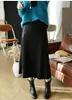 Saia de Lã Elegante para o Dia a Dia com Caimento Suave, Cintura Alta, Saia Midi Evasê Emagrecedora para Mulheres no Outono H083105