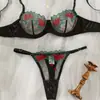 Nuevo Conjunto Sexy de Comercio Exterior Transfronterizo para el Día de San Valentín 2026, Malla Multicolor con Bordado Floral, Lencería Transparente