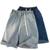 Shorts jeans de comércio exterior para homens e mulheres, estilo fino de verão, cintura elástica, tamanhos grandes, shorts casuais, calças retas soltas