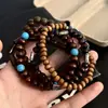 Pulsera de Abalorios de Madera Retro Transfronteriza Europea y Americana, Pulsera Sencilla de Nuevo Estilo Hecha a Mano, Conjunto Multicapa, Pulsera de Capas de Nicho para Hombres y Mujeres