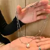 Luar Branco que Toca o Coração~ Colar de pérola com diamante duplo e brilhante, corrente para clavícula de desejo puro estilo coreano, colar versátil para o dia a dia