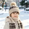Conjunto de Dos Piezas de Gorro y Bufanda de Punto para Niños y Niñas Otoño e Invierno Bloque de Color Jacquard Estilo Coreano Elegante Cálido de Punto Moderno