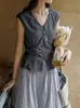 Camisa Feminina Solighter Verão Elegante com Pregas Francesas em V e Cintura Marcada
