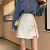 Falda Corta Mini A-Line de Cuero PU Adelgazante de Chica Popular Cintura Alta para Mujer Primavera/Otoño Nueva Moda Cremallera Abertura Falda Midi Petite