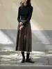Falda plisada de punto de lana gris de cintura alta retro francesa para mujer, falda larga plisada de otoño e invierno