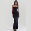 Xy23566 Otoño Nuevo Estilo Falda Larga Cubre Cintura Estilo Europeo y Americano Satén Top Tubo Plisado Costuras Vestido para Mujer