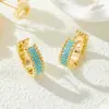 Pendientes de Alta Gama Completamente Dorados con Turquesa Azul, un Imprescindible de Moda, Pendientes de Lujo Ligero con Circonio Microincrustado, Pendientes para Mujer