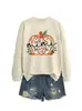 Amazon eBay site independente moda casual elegante feminina nova mimi floral abóbora outono e inverno moletom de manga comprida