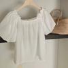 2026 Verano Moda Femenina Coreana Dongdaemun Simple Color Sólido Manga Abullonada Manga Corta Cuello Cuadrado Camisa Top para Ir al Trabajo