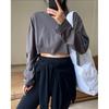 "Estilo Privado" Verano Nuevo Estilo Coreano Estilo Callejero Camiseta de Manga Larga Perfil Holgado Cintura Alta Ombligo Expuesto Top Protector Solar