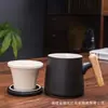 Taza separadora de té taza de té oficina mango de bambú cerámica granular esmerilada con tapa logo grabado