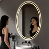 Espejo de baño inteligente de forma ovalada con retroiluminación LED, adecuado para baños de hotel; espejo de maquillaje antivaho; personalizable