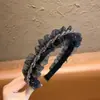 Tiara Plissada em Malha com Strass Preto Estilo Coreano para Mulheres, Grampo Enrolado Exquisito com Pedrarias de Cristal, Faixa de Cabeça para Lavar o Rosto, Elástico de Cabelo para Mulheres
