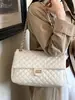 Bolso Cruzado Negro con Cadena Argyle para Mujer Estilo Nuevo 2025 Bolso Tote Pequeño Estilo Chanel Bolso Grande Casual Simple de un Solo Hombro