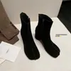 Botines cortos para mujer 2026 otoño e invierno estilo nuevo, tacón grueso, punta redonda, botas de moda de gamuza, cremallera lateral, botas delgadas de tacón alto