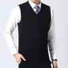 Colete de Lã Masculino para Outono e Inverno, 6 Botões, Gola V, Tamanho Grande, Suéter Tricotado Formal, Colete Casual sem Mangas para Homens Jovens e de Meia-Idade