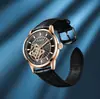 Relógio Mecânico Automático Completo Augusten 62001C Masculino para Negócios Pulseira de Couro Bovino de Primeira Camada Relógio Mecânico Vazado
