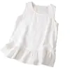 Camiseta Casual Lisa de Verano 2026, Algodón y Lino, Dobladillo Ligeramente Fruncido, Borde con Volantes, Cuello Redondo, Sin Mangas, Chaleco Artístico