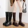 Hebilla de cinturón adelgazante estilo motocicleta, versátil para figuras menudas, de suela gruesa, que aumenta la altura, botas largas de otoño, botas de caña alta para mujer, moderno 2026 nuevo estilo