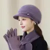 Boina tejida de pelo de conejo para mujer, un sombrero cálido para otoño e invierno, adecuado para madres y mujeres de mediana edad/mayores, viene con una bufanda y guantes de moda