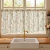 Serie Floral Francesa Cortina Corta con Ojales para Barra Cortina Ventana Pequeña de Cocina Estampado Floral Media Cortina Barra Retráctil Cortina Sencilla para Cafetería