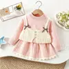 Conjunto de Suéter para Niñas para Otoño e Invierno, Nuevo Vestido de Punto Falso de Tres Piezas, Elegante Vestido Suéter estilo Coreano de Princesa para Bebés Niñas, Comercio Exterior