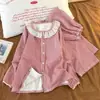 Pijama de Veludo Alemão Imitado para Mulheres, Outono e Inverno, Xadrez Doce Japonês com Renda, Manga Longa, Conjunto Quente para Casa, Pode Ser Usado ao Ar Livre