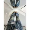 Jeans Azules Lavados Estilo Americano con Hendiduras de Rayo para Mujer, Nuevo Modelo de Invierno, Pantalones Largos Casuales Rectos Sueltos, Modernos