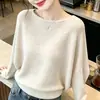 Blusa Tricô Casual Coreana Estilo Gentil Manga Morcego Feminina Outono/Inverno Novo Estilo Solta Emagrecedora Rejuvenescedora Super Linda