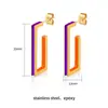 Pendientes Justop de Estilo Europeo Moderno en Forma de U con Contraste Morado-Naranja y Marco Dorado, Diseño Llamativo de Bloques de Color, Look de Fiesta