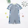 Traje de baño para niños, de manga corta, una pieza, protección solar, traje de baño de verano para niños, pantalones, traje de baño profesional de secado rápido para bebé