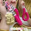 Llavero Flor de Dinero de Oro Puro 999 con Colgante de Flor Dorada, Colgante de Bolso Dorado, Colgante para Teléfono de Cuerda Trenzada, Regalo para el Festival Qixi