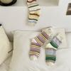 Meias outono e inverno novas de cano médio listradas coloridas moda Dongdaemun estilo ins veludo mink costura meias femininas