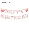 Suprimentos para Festa Borboleta Rosa Conjunto de Decoração para Festa de Aniversário de Menina Louça Toalha de Mesa Prato de Papel Copo de Papel Vestido de Borboleta