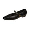Sapatos Mary Jane Vintage de Salto Baixo com Solado Macio Feminino 2024 Outono Novo Estilo com Saia Bico Quadrado Pequeno Estilo Gentil Sapatos de Festa