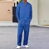 Conjunto Casual para Hombre de Punto Gofrado Color Sólido con Cuello Polo y Cremallera, Manga Larga y Pantalón Largo, Ropa Transfronteriza de Primavera y Otoño, Talla Europea