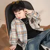 Camisa de Cuadros para Niños Niños Primavera y Otoño Camisa de Terciopelo de Manga Larga para Niños Ropa Moderna para Niños Chaqueta Casual de Estudiante Ropa de Primavera