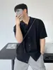 Cardigã masculino de manga curta para o verão com gola de lapela, feito de seda gelada, design simples de botões, nicho, estilo casual maduro, camisa de manga meia-manga lisa