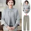 Novo Conjunto de Outono Estilo Chinês 2025 para Mães, Casaco e Blusa de Estilo Nacional, Conjunto de Duas Peças de Tricô Cardigan para Mulheres de Meia-Idade e Idosas