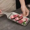 Prato Retangular de Aço Inoxidável Estilo Coreano Prato de Bife Estilo Ocidental Retrô com Alças Bandeja Plana para Grelhar Prato de Lanche Prato de Jantar