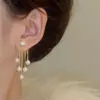 Brincos de Franja de Pérola de Alta Qualidade Design de Nicho Feminino Dois Brincos Stud Elegantes Celebridade Cyber Brincos de Luxo Leve Brincos